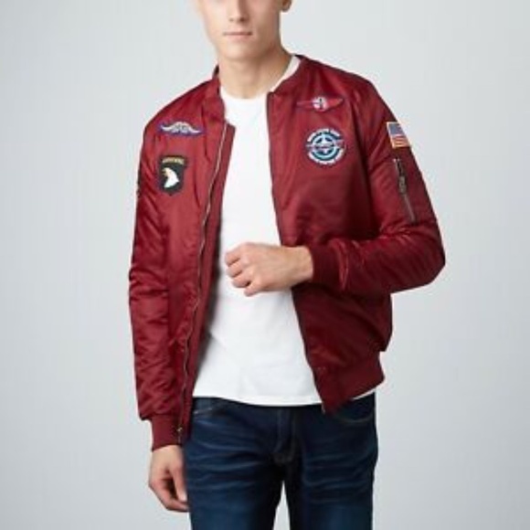 XRAY Burgundy Patched Flight Men's Bomber Jacket - Picture 1 of 8